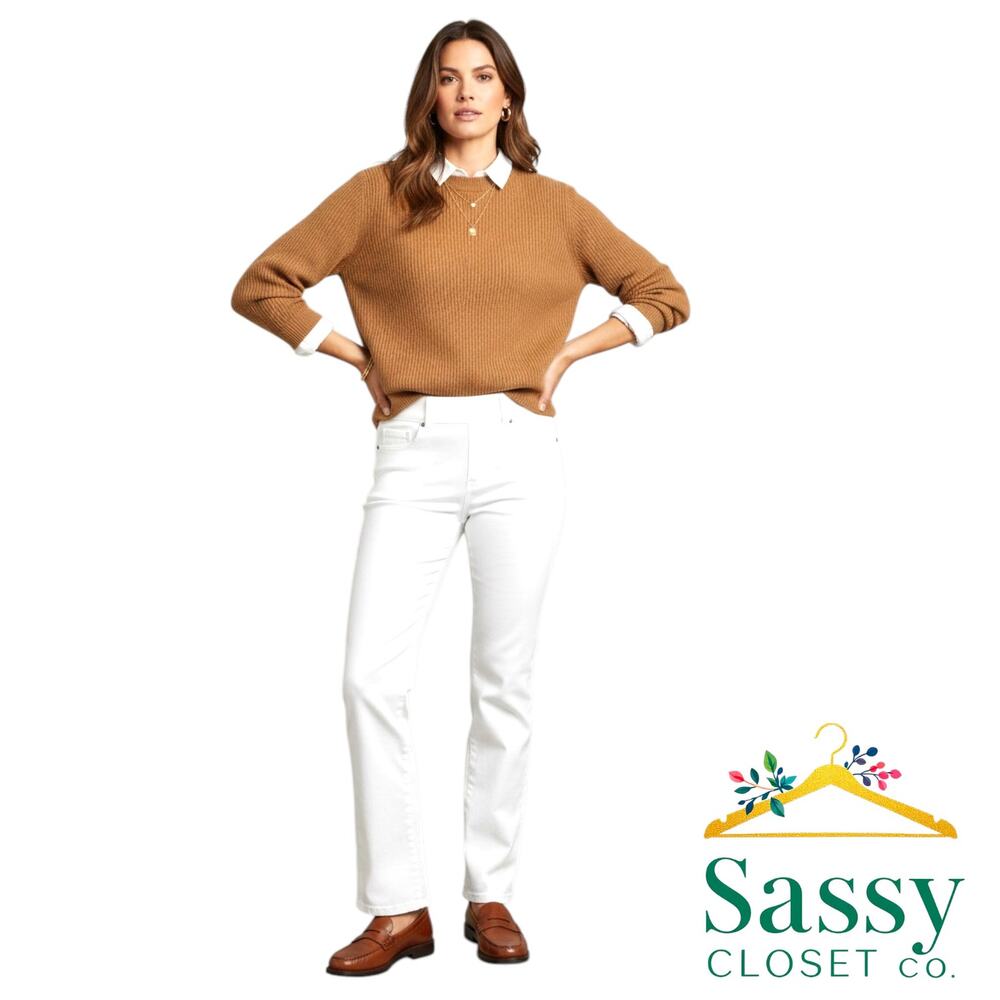 SPANX White Denim Ankle Jeans L 12 NWOT Pull On Slim Straight 20854R